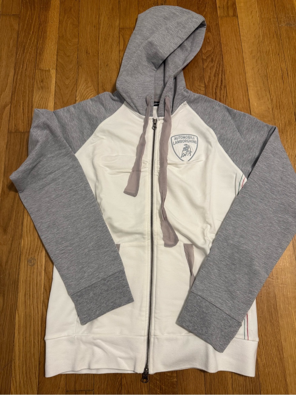 Lamborghini White and Light Gray Zip-Up Hoodie